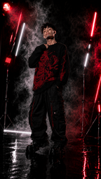 Men's Black Red Graphic Knit Sweater Crew Neck Oversized Casual Long Sleeve Pullover Streetwear
