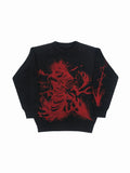 Men's Black Red Graphic Knit Sweater Crew Neck Oversized Casual Long Sleeve Pullover Streetwear