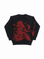 Men's Black Red Graphic Knit Sweater Crew Neck Oversized Casual Long Sleeve Pullover Streetwear