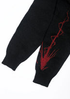 Men's Black Red Graphic Knit Sweater Crew Neck Oversized Casual Long Sleeve Pullover Streetwear