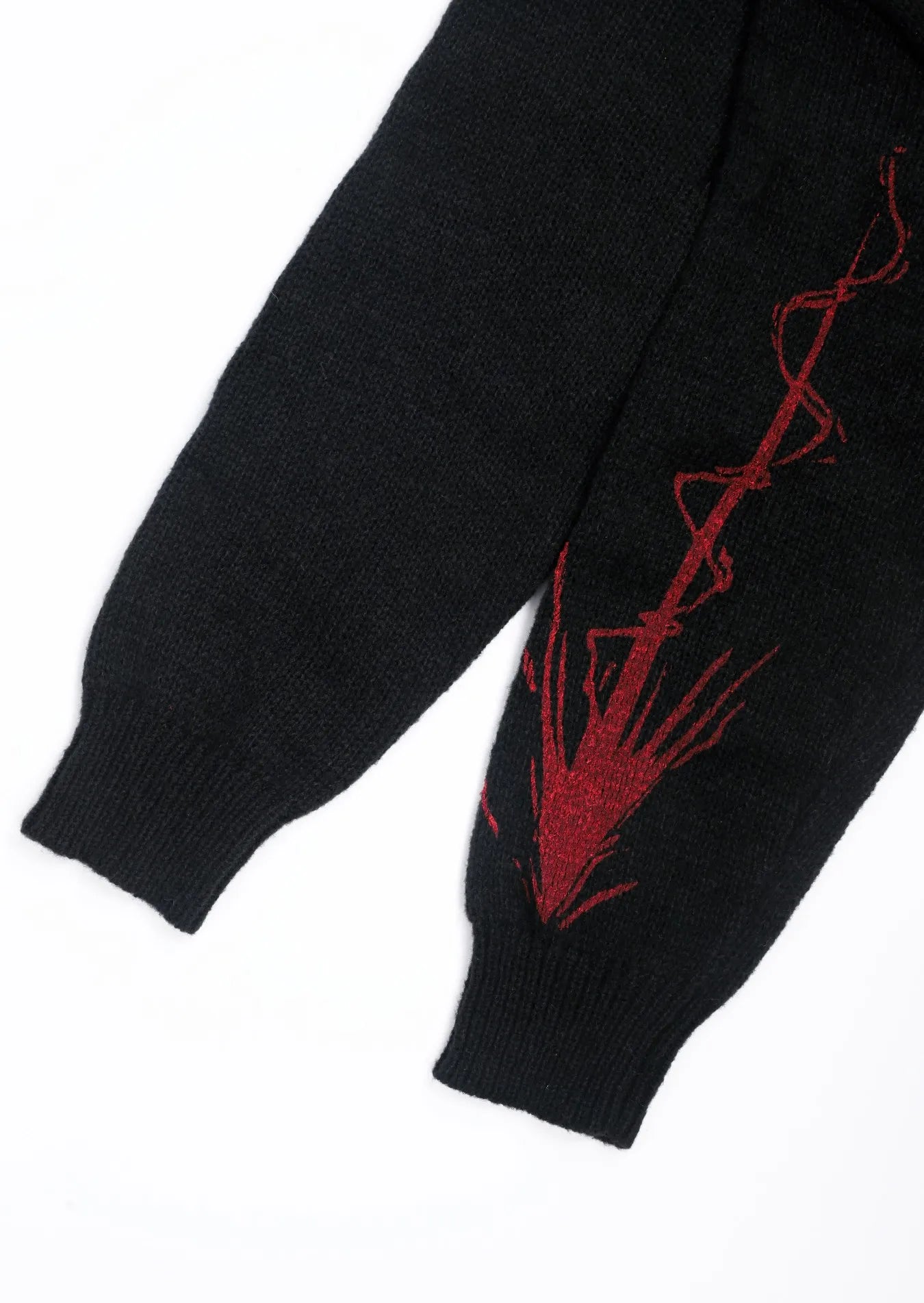 Men's Black Red Graphic Knit Sweater Crew Neck Oversized Casual Long Sleeve Pullover Streetwear