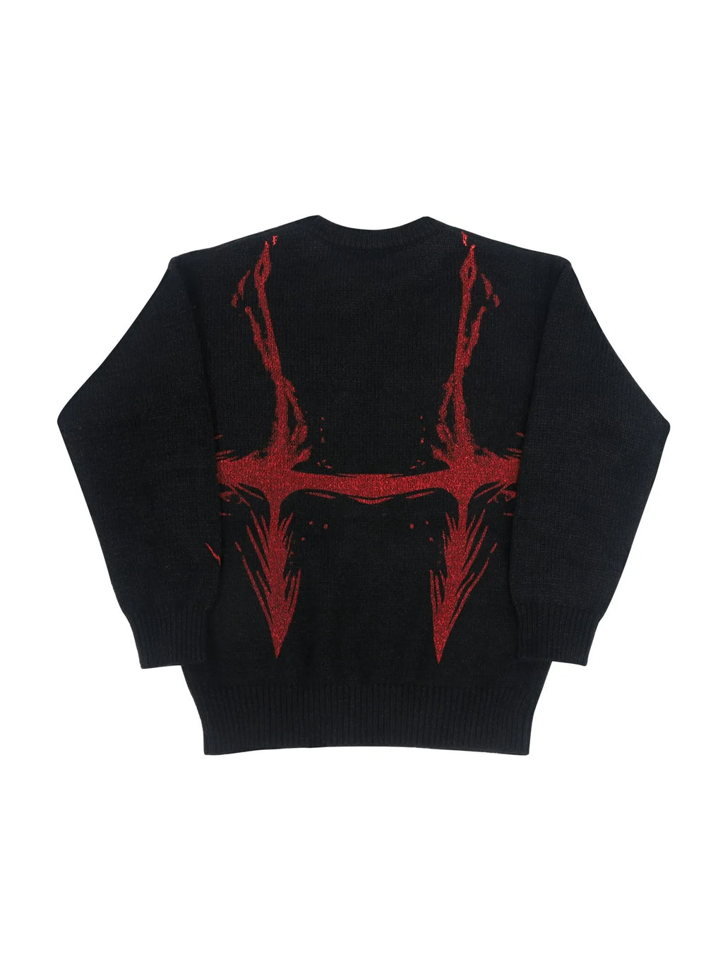 Men's Black Red Graphic Knit Sweater Crew Neck Oversized Casual Long Sleeve Pullover Streetwear