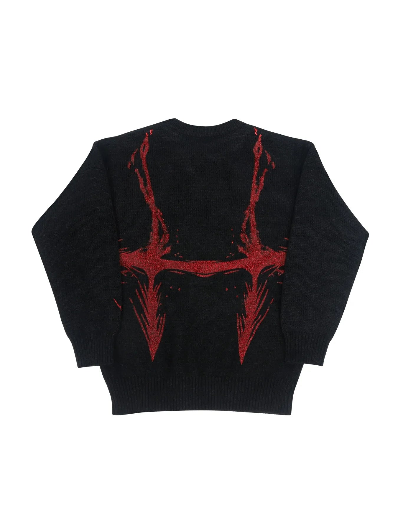Men's Black Red Graphic Knit Sweater Crew Neck Oversized Casual Long Sleeve Pullover Streetwear